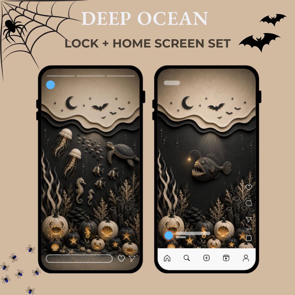 Coastal Halloween Phone Wallpaper Bundle, 6 Spooky Ocean Phone Wallpapers