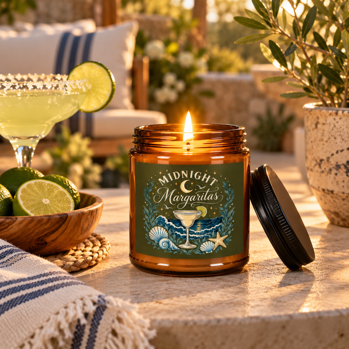 "Midnight Margaritas" Scented Soy Candle, Amber Jar Candle