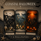 Coastal Halloween Phone Wallpaper Bundle, 6 Spooky Ocean Phone Wallpapers