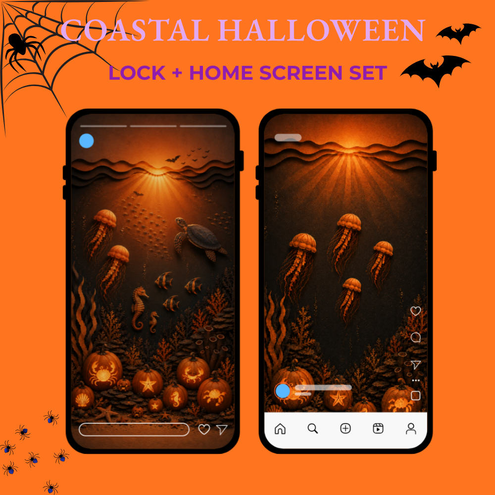 Coastal Halloween Phone Wallpaper Bundle, 6 Spooky Ocean Phone Wallpapers