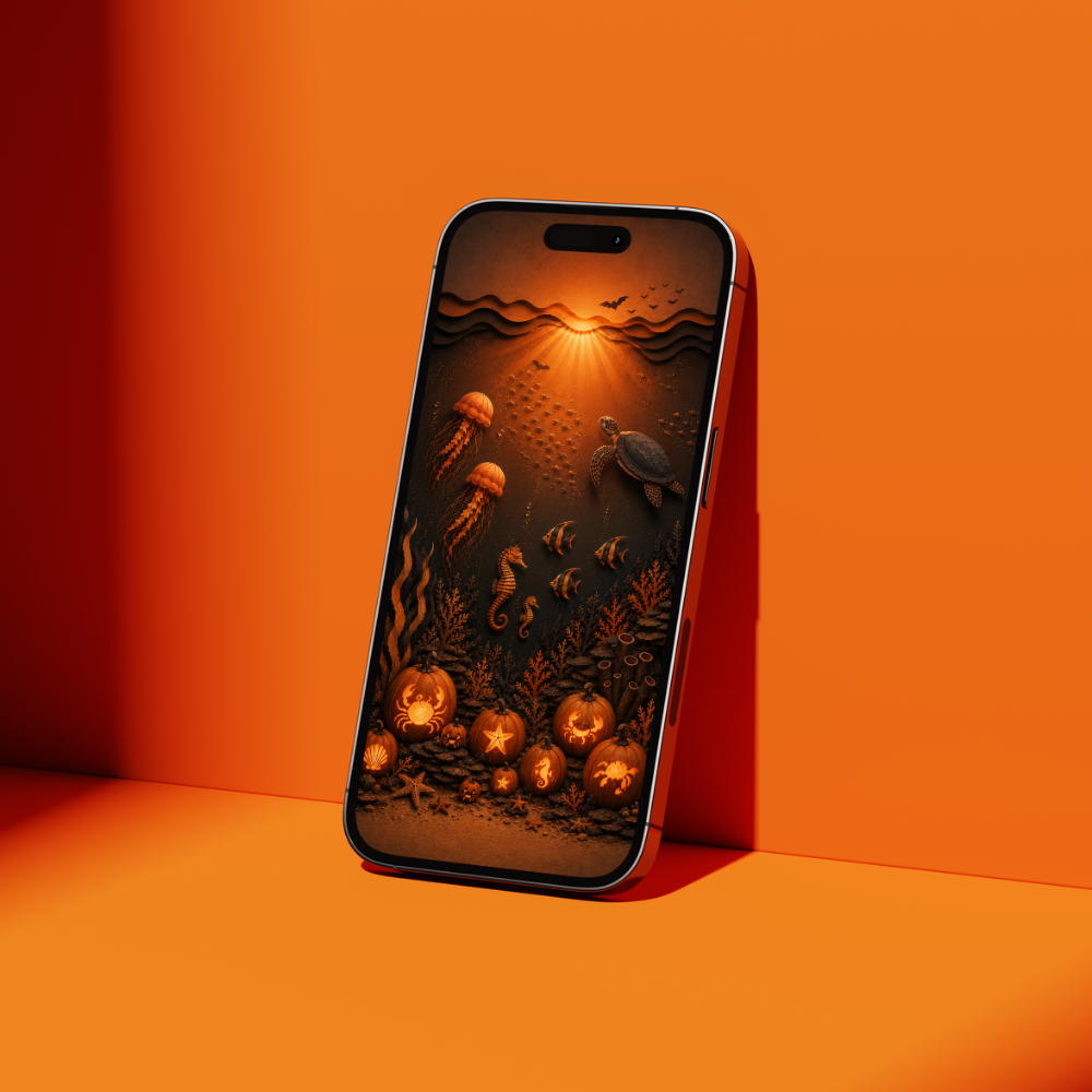 Coastal Halloween Phone Wallpaper Set, Ocean Halloween Lock & Home Screen Backgrounds