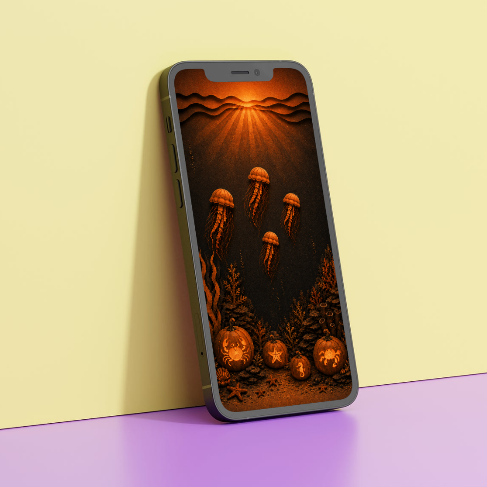 Coastal Halloween Phone Wallpaper Set, Ocean Halloween Lock & Home Screen Backgrounds
