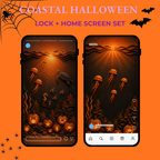 Coastal Halloween Phone Wallpaper Set, Ocean Halloween Lock & Home Screen Backgrounds