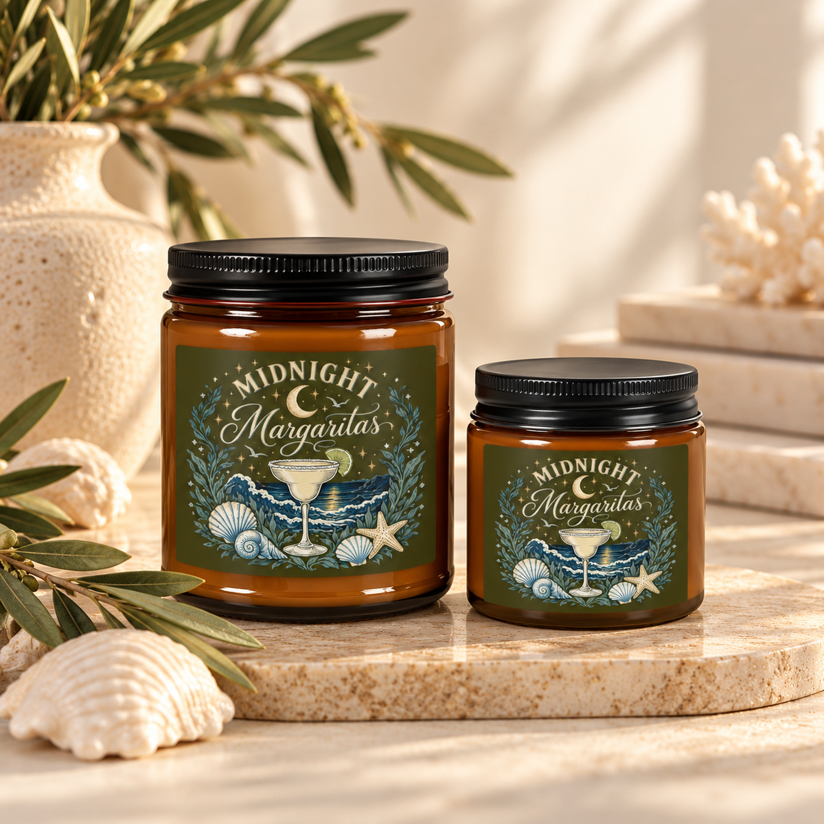 "Midnight Margaritas" Scented Soy Candle, Amber Jar Candle