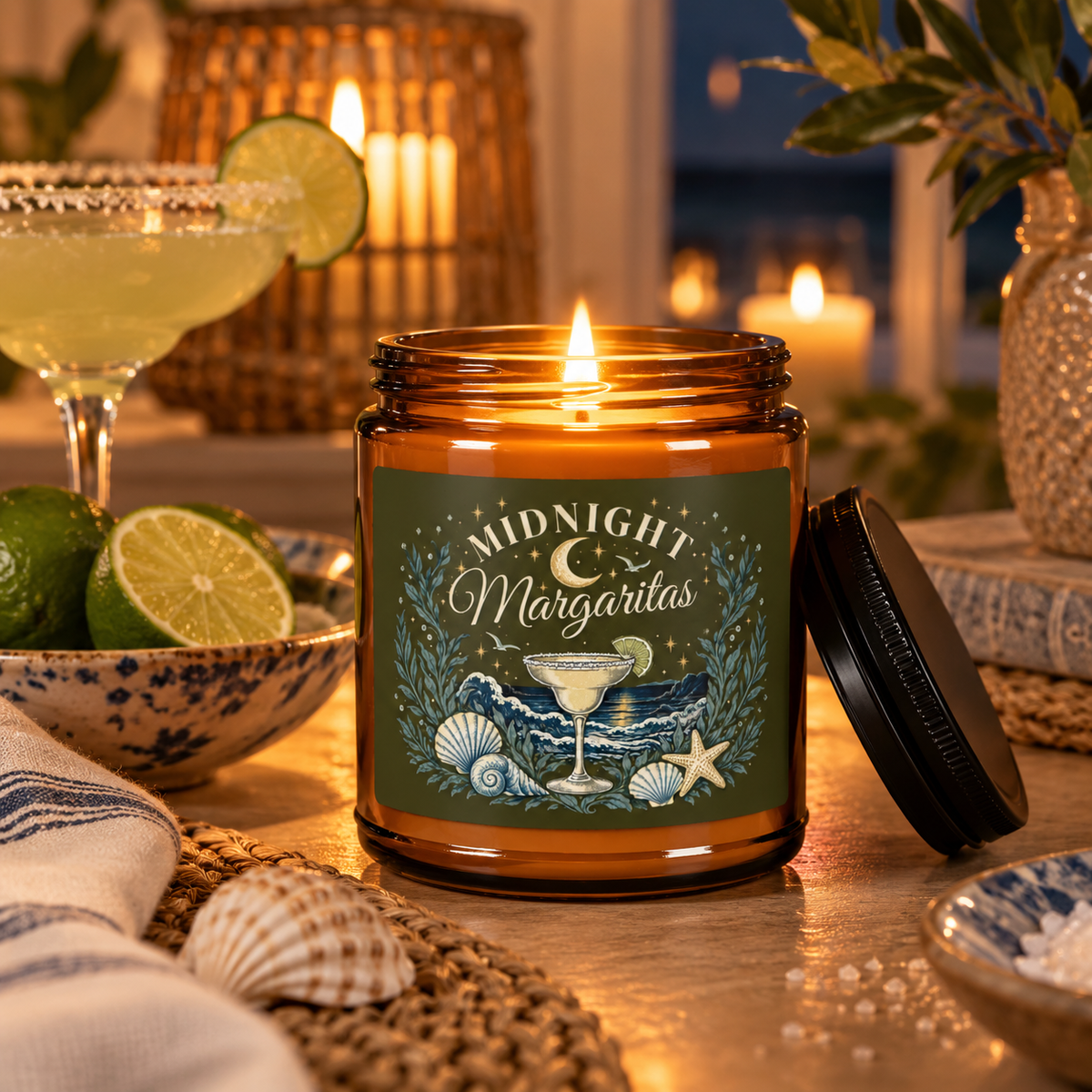 "Midnight Margaritas" Scented Soy Candle, Amber Jar Candle