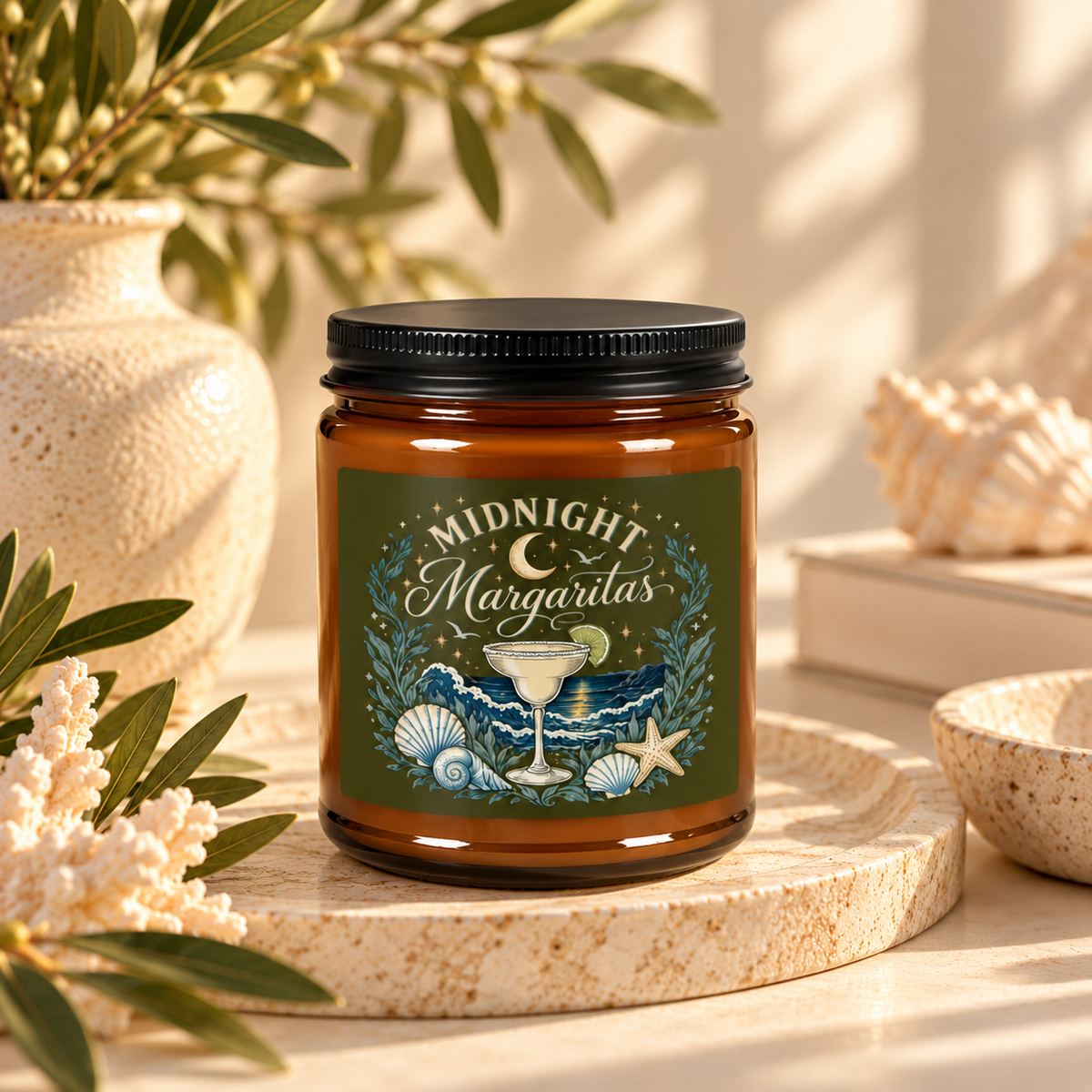 "Midnight Margaritas" Scented Soy Candle, Amber Jar Candle