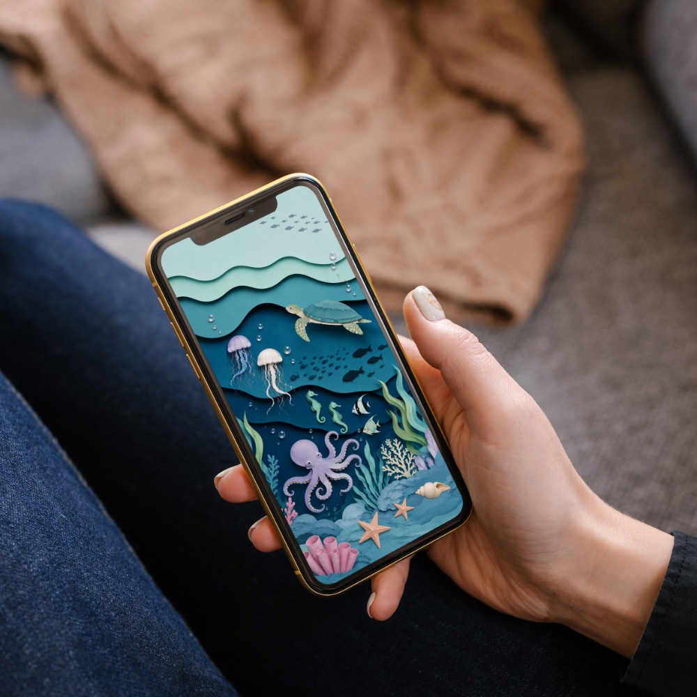 Blue Ocean Phone Wallpaper Set, Coastal Lock & Home Screen