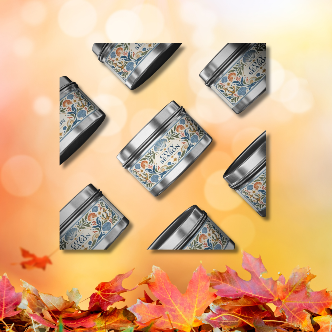 Cozy Season Coastal Candle Tin, Autumn Ocean-Inspired Candle