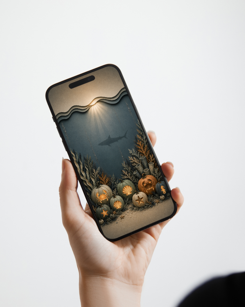 Coastal Halloween Phone Wallpaper Set, Spooky Pumpkin Lock & Home Screen Backgrounds