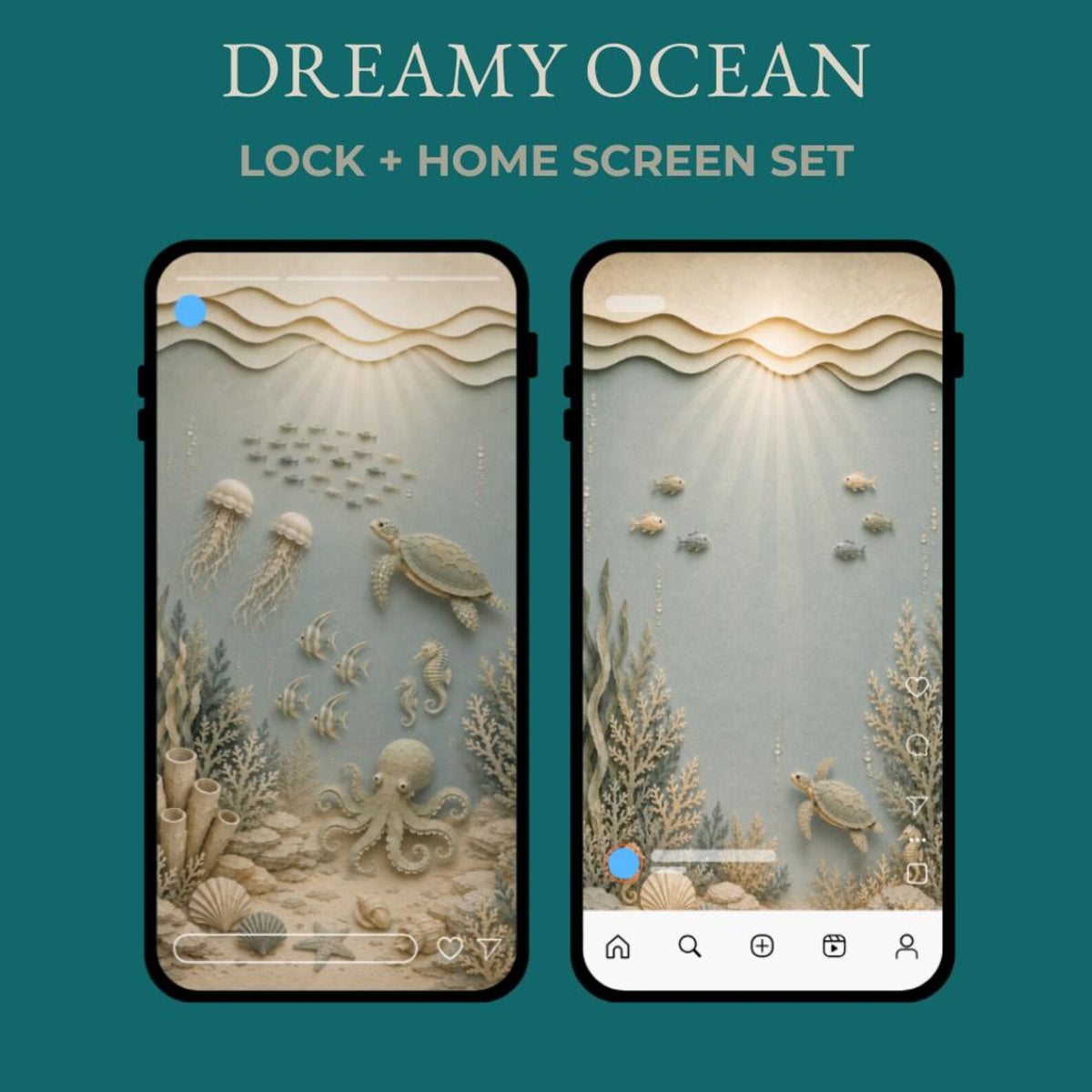 Dreamy Ocean Phone Wallpaper Set, Coastal Lock & Home Screen
