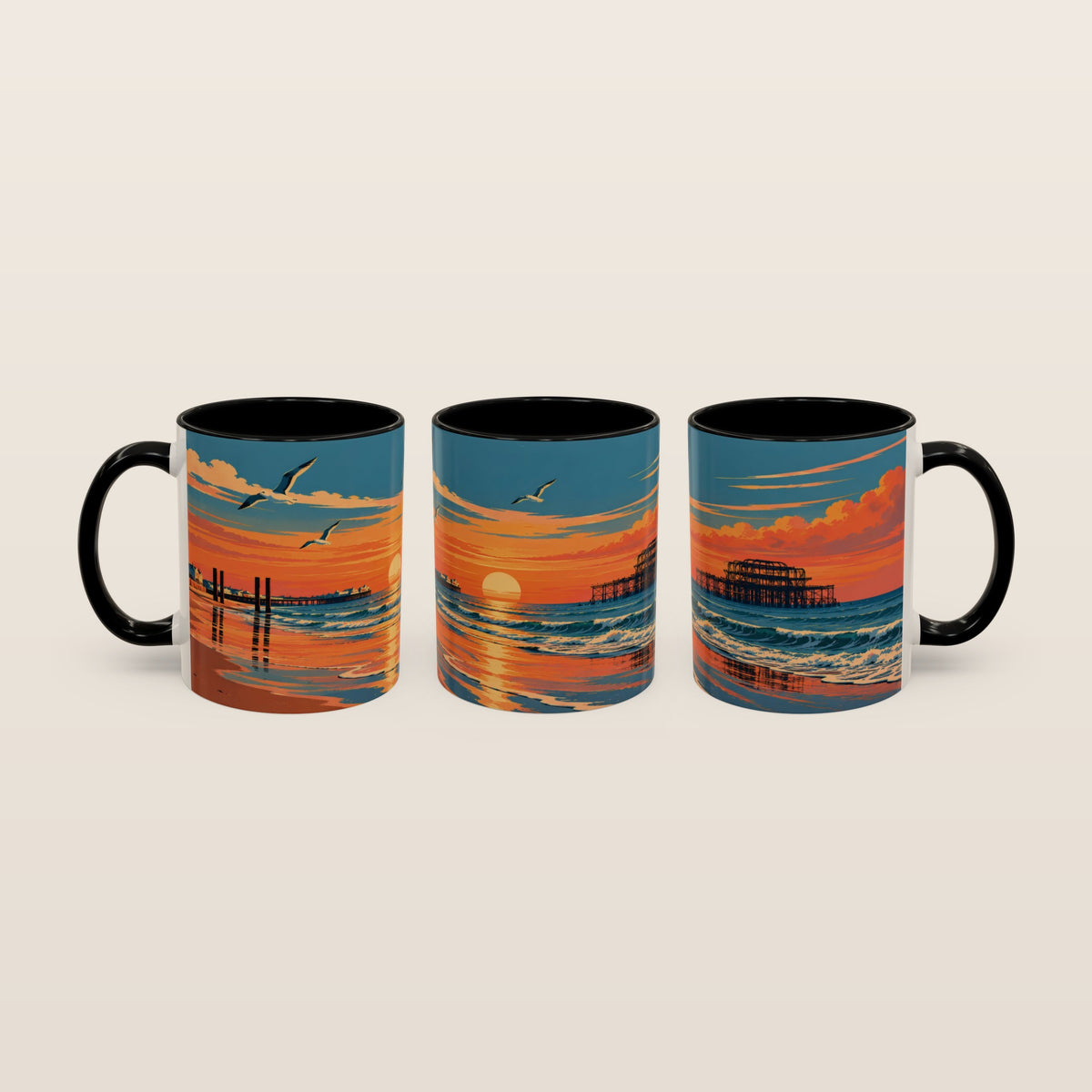 Brighton West Pier Sunset Mug, Seaside Art Coffee Cup