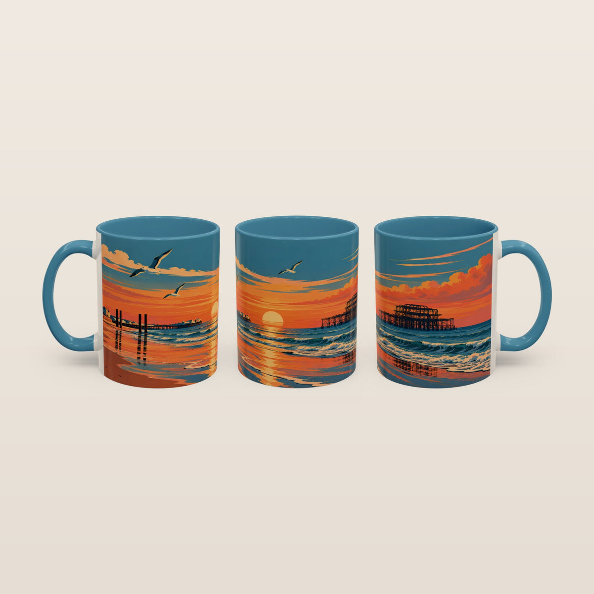 Brighton West Pier Sunset Mug, Seaside Art Coffee Cup