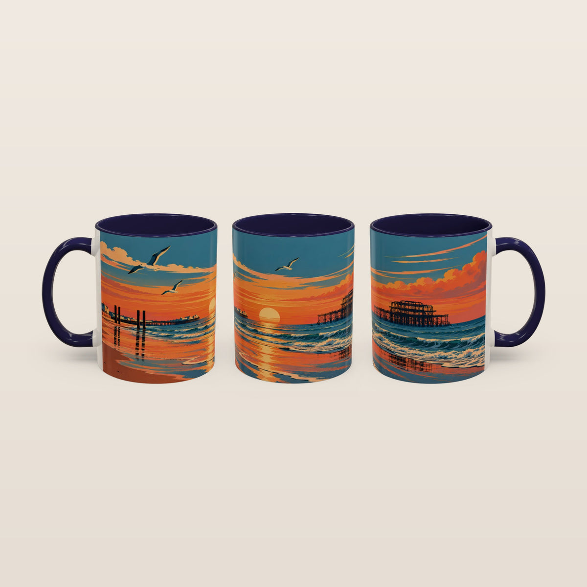 Brighton West Pier Sunset Mug, Seaside Art Coffee Cup