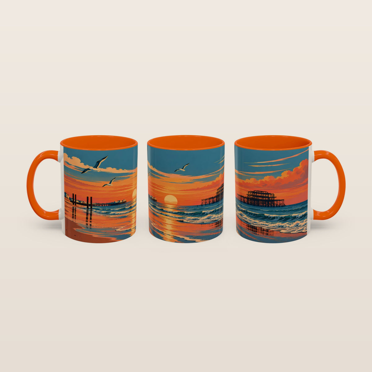 Brighton West Pier Sunset Mug, Seaside Art Coffee Cup
