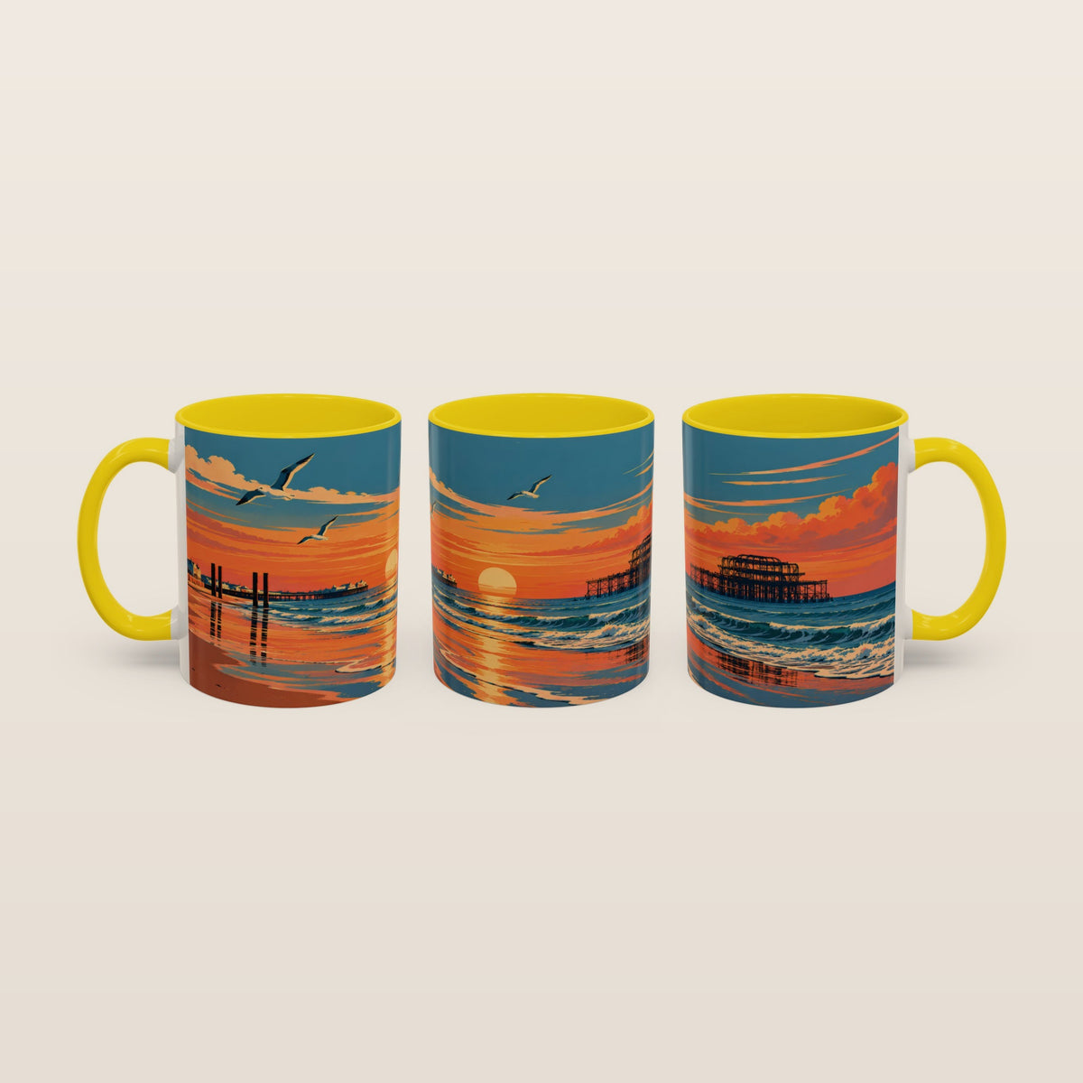 Brighton West Pier Sunset Mug, Seaside Art Coffee Cup
